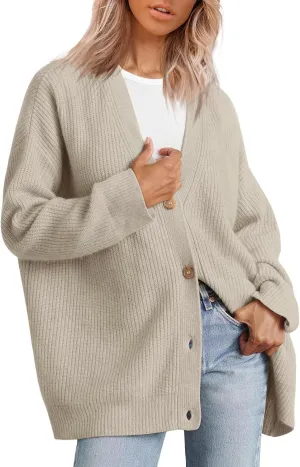 Women's Oversized Cable Knit Sweaters Long Sleeve Button up Chunky Cardigan Casual Fashion Outwear
