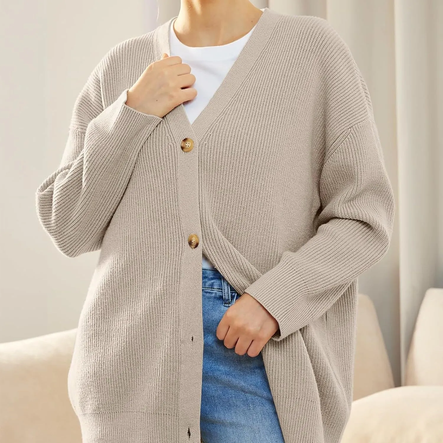 Women's Oversized Cable Knit Sweaters Long Sleeve Button up Chunky Cardigan Casual Fashion Outwear
