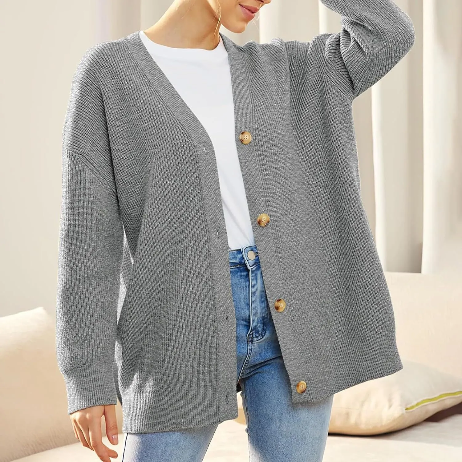 Women's Oversized Cable Knit Sweaters Long Sleeve Button up Chunky Cardigan Casual Fashion Outwear