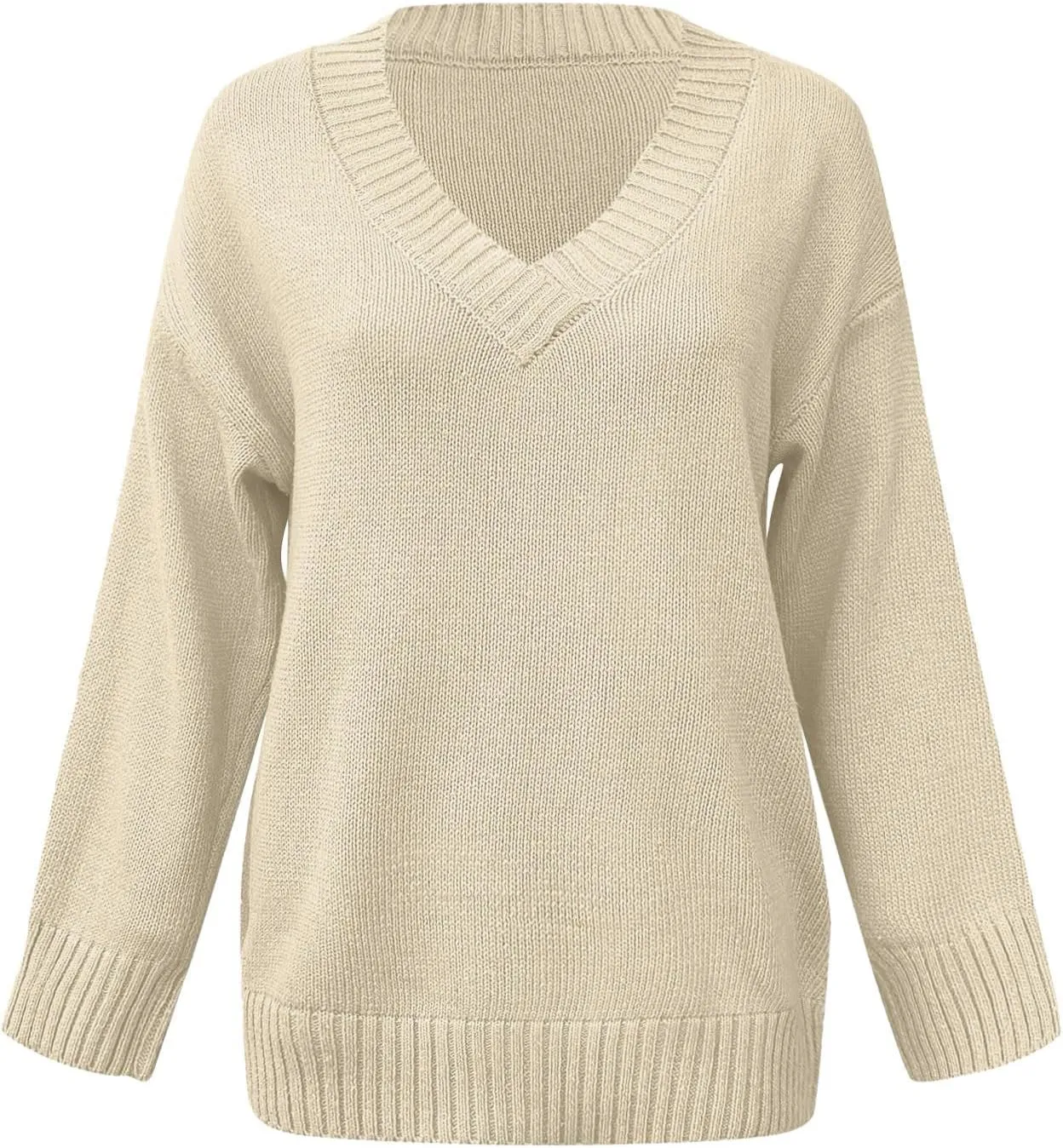 Womens Oversized Sweater Sexy Deep V Neck Cable Knit Sweaters Long Sleeve Loose Jumper Tunic Pullover Tops