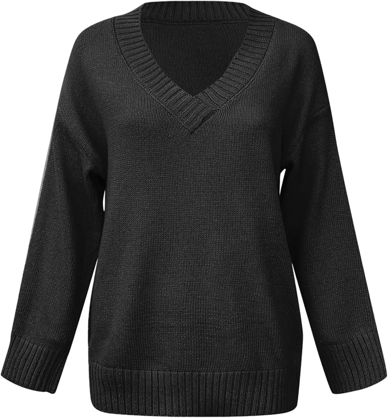 Womens Oversized Sweater Sexy Deep V Neck Cable Knit Sweaters Long Sleeve Loose Jumper Tunic Pullover Tops