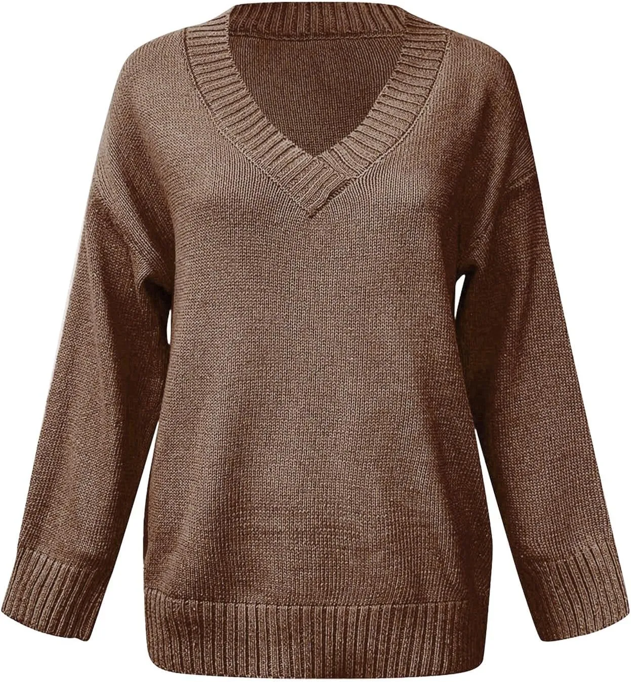 Womens Oversized Sweater Sexy Deep V Neck Cable Knit Sweaters Long Sleeve Loose Jumper Tunic Pullover Tops