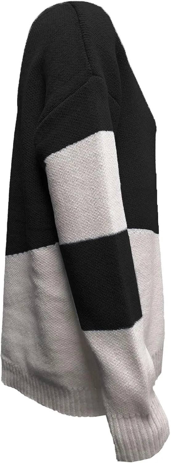 Womens Oversized Sweater Sexy Deep V Neck Cable Knit Sweaters Long Sleeve Loose Jumper Tunic Pullover Tops
