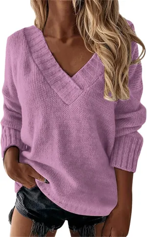 Womens Oversized Sweater Sexy Deep V Neck Cable Knit Sweaters Long Sleeve Loose Jumper Tunic Pullover Tops