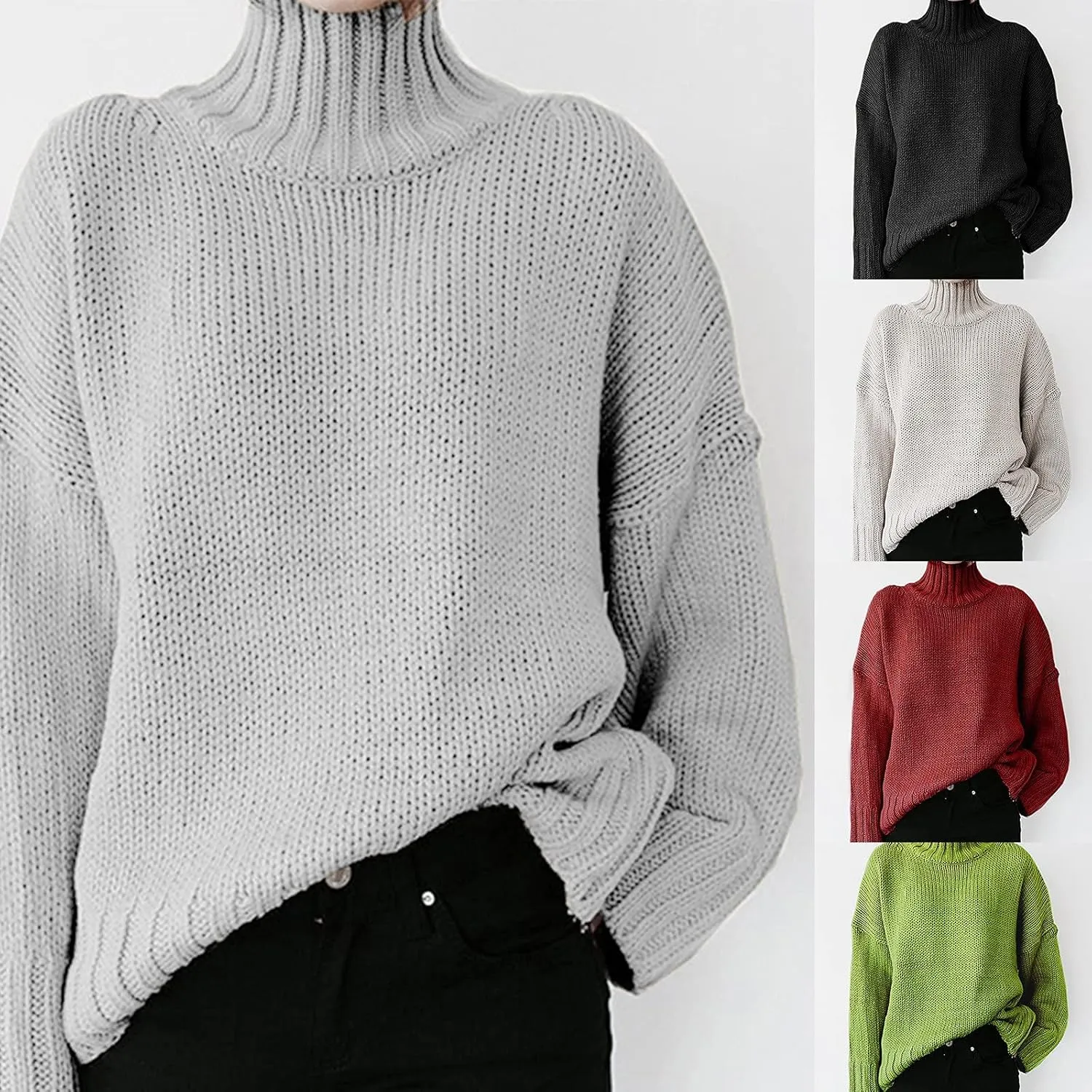 Womens Oversized Turtleneck Long Sleeve Sweater Fall Winter Casual Cable Knit Cozy Soft Slouchy Loose Pullover Jumper Tops