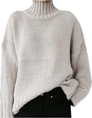 Womens Oversized Turtleneck Long Sleeve Sweater Fall Winter Casual Cable Knit Cozy Soft Slouchy Loose Pullover Jumper Tops