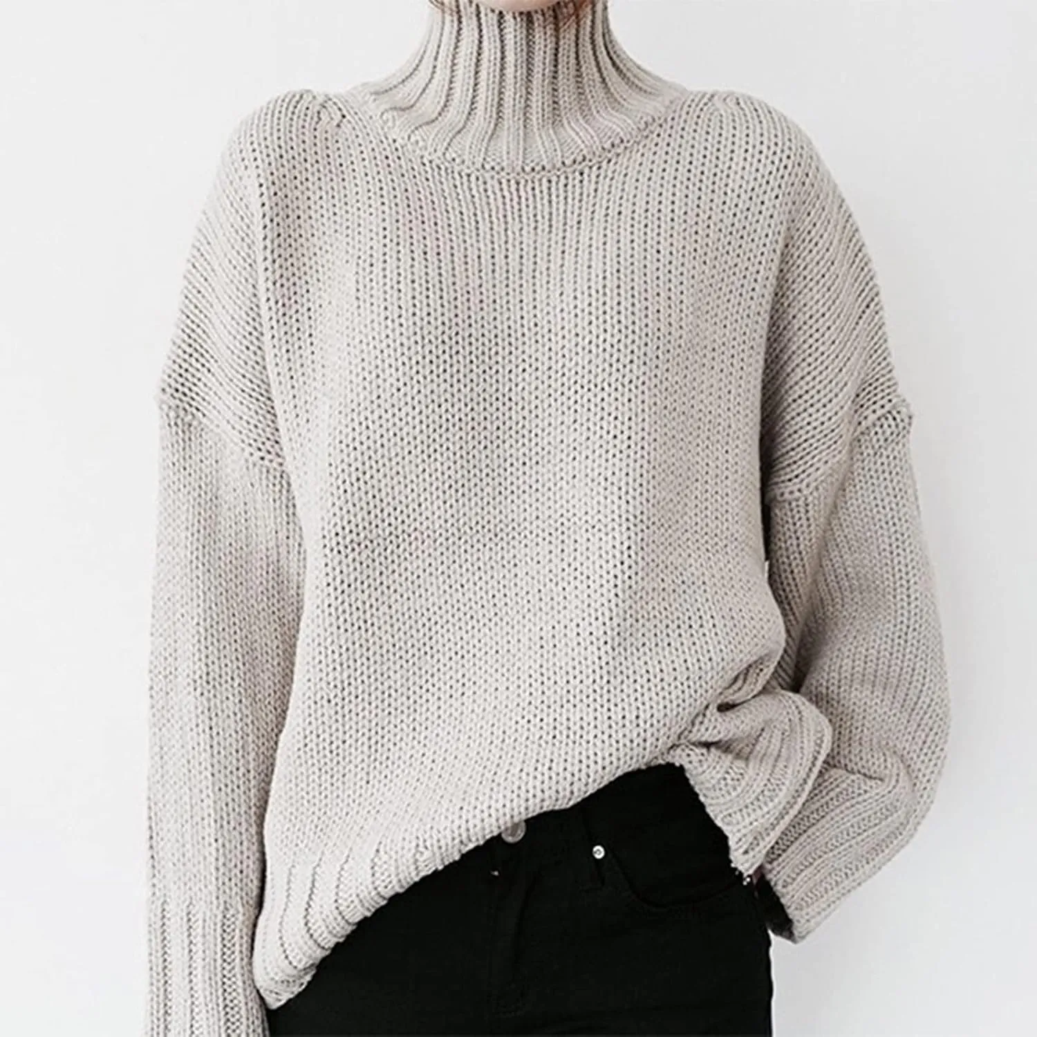 Womens Oversized Turtleneck Long Sleeve Sweater Fall Winter Casual Cable Knit Cozy Soft Slouchy Loose Pullover Jumper Tops