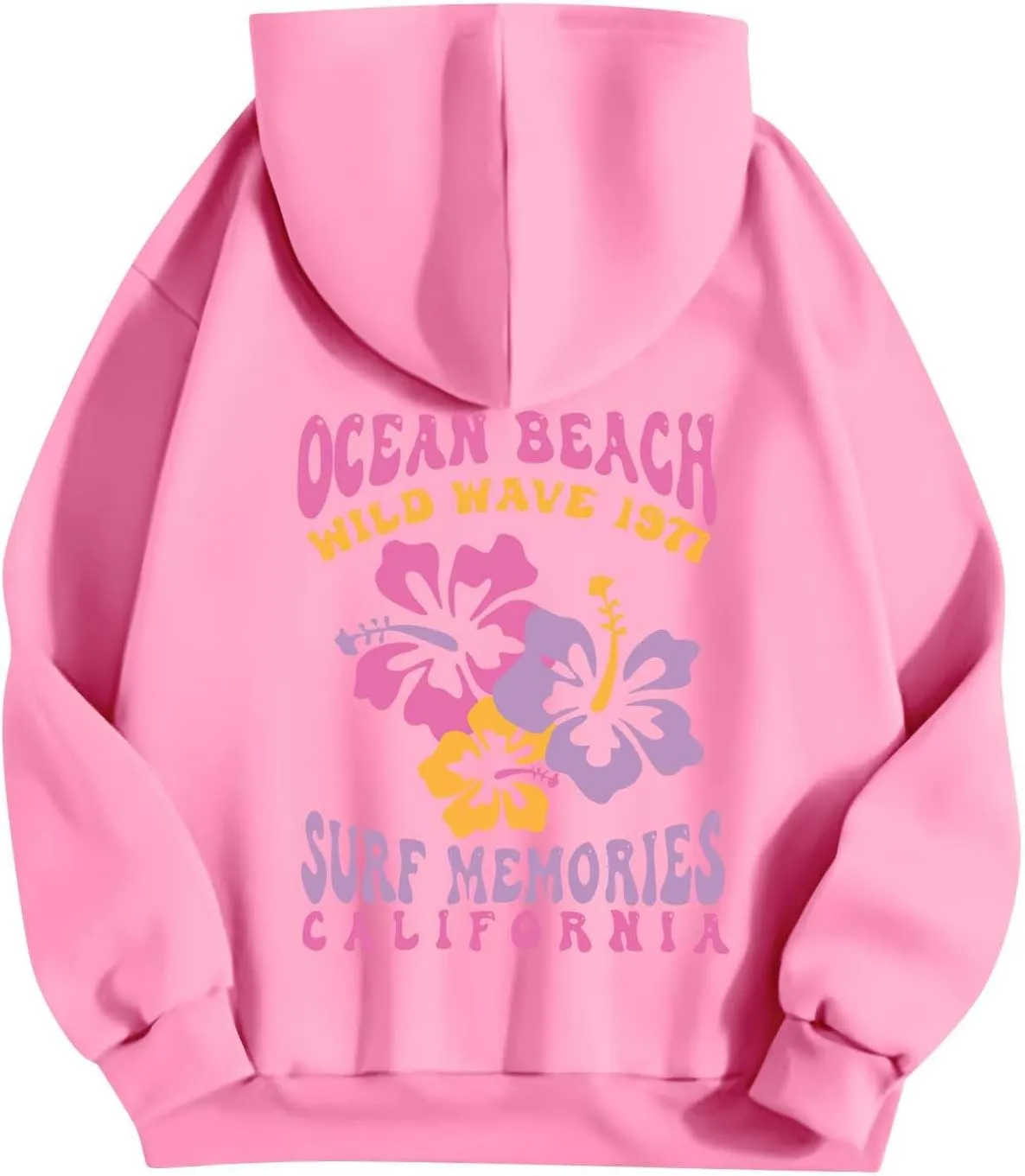 Women's Pink Graphic Hoodie 2024 Fall Winter Cute Preppy Sweatshirt Long Sleeve Drawstring Pullover Tops with Pocket