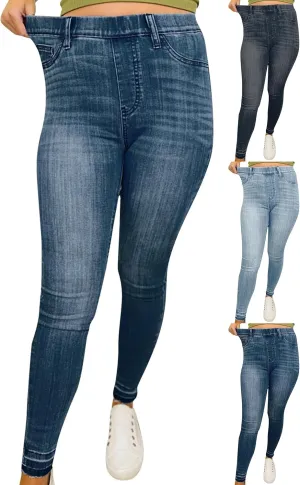 Women's Pull on Elastic High Waisted Skinny Jeans Plus Size Casual Slim Fit Stretchy Denim Pants with Pockets