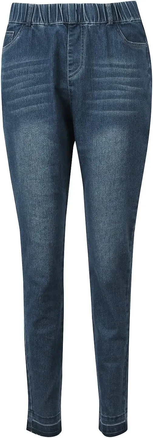 Women's Pull on Elastic High Waisted Skinny Jeans Plus Size Casual Slim Fit Stretchy Denim Pants with Pockets
