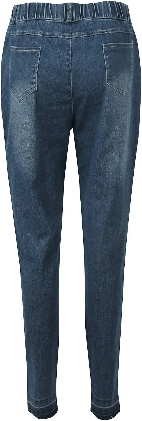 Women's Pull on Elastic High Waisted Skinny Jeans Plus Size Casual Slim Fit Stretchy Denim Pants with Pockets