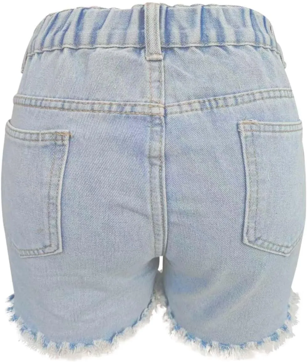 Womens Rhinestone Denim Shorts High Waist Layered Tassel Chains Distressed Ripped Jeans Casual Baggy Jean with Pocket