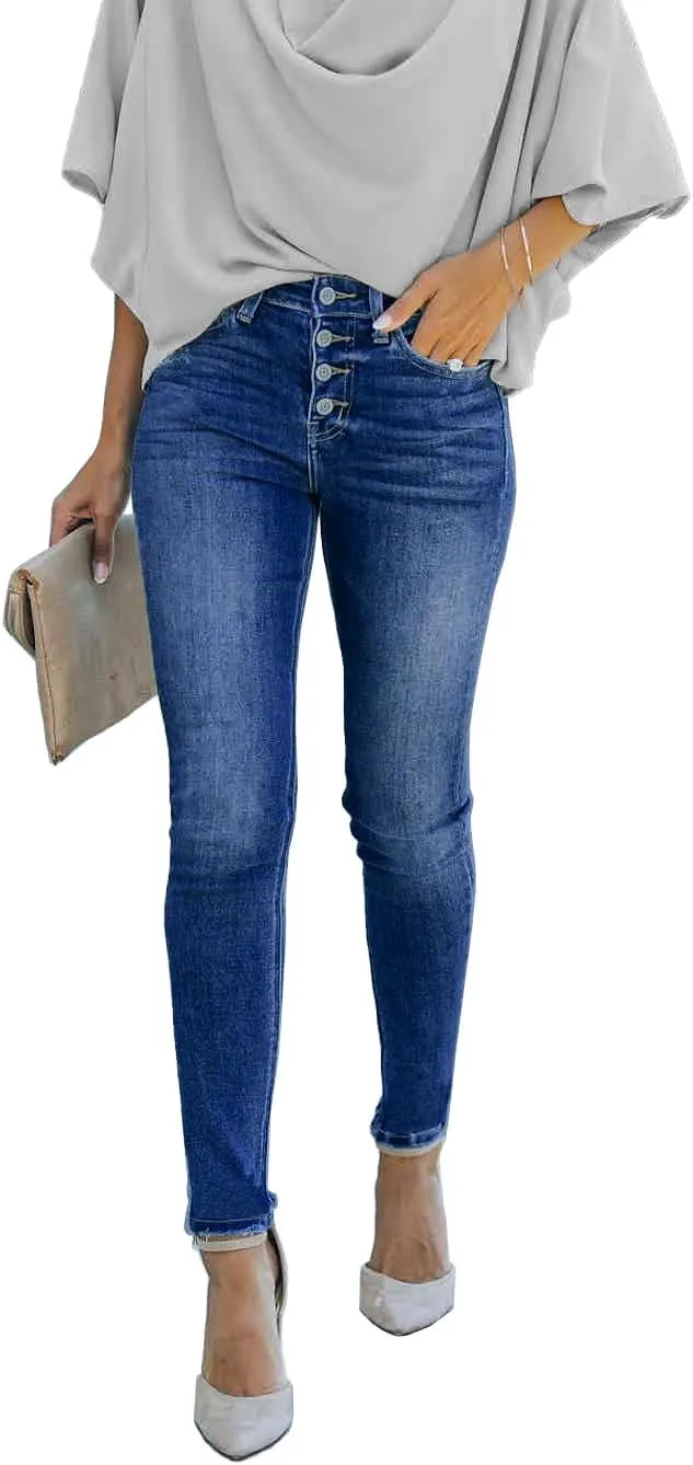 Women's Ripped High Waisted Skinny Jeans Stretchy Boyfriend Denim Pants