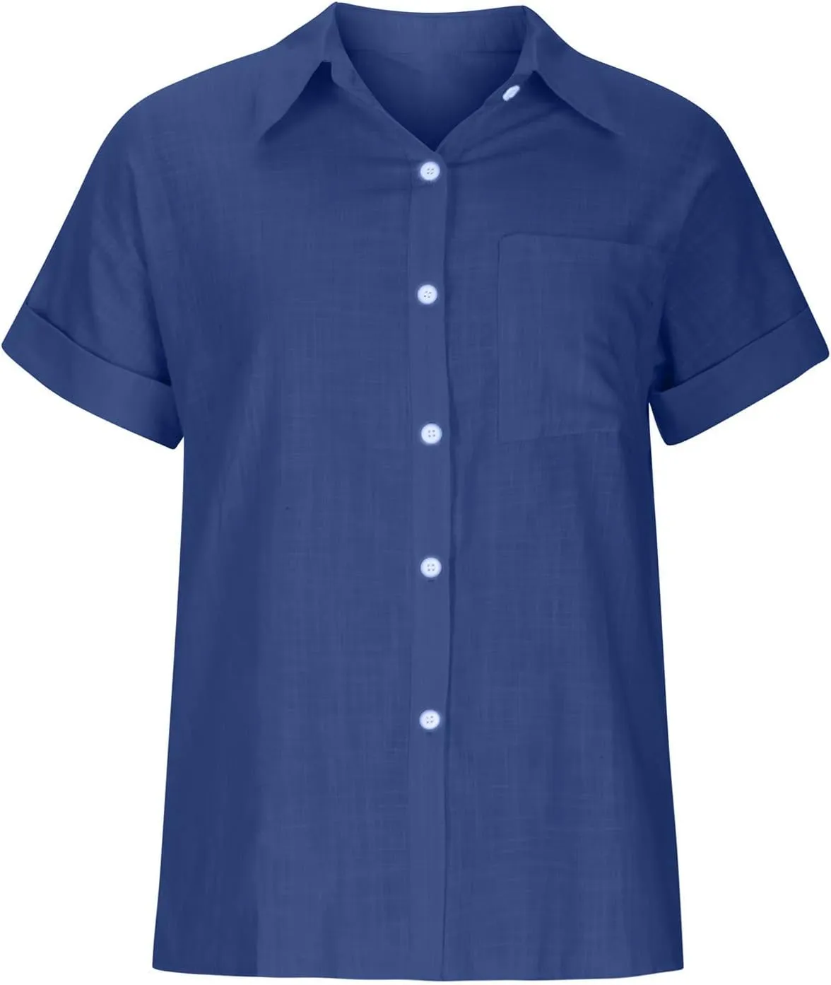 Womens Short Sleeve Button Down Shirt Collared V Neck Blouse Summer Cotton Linen Tops Loose Fit Casual Dressy Clothes
