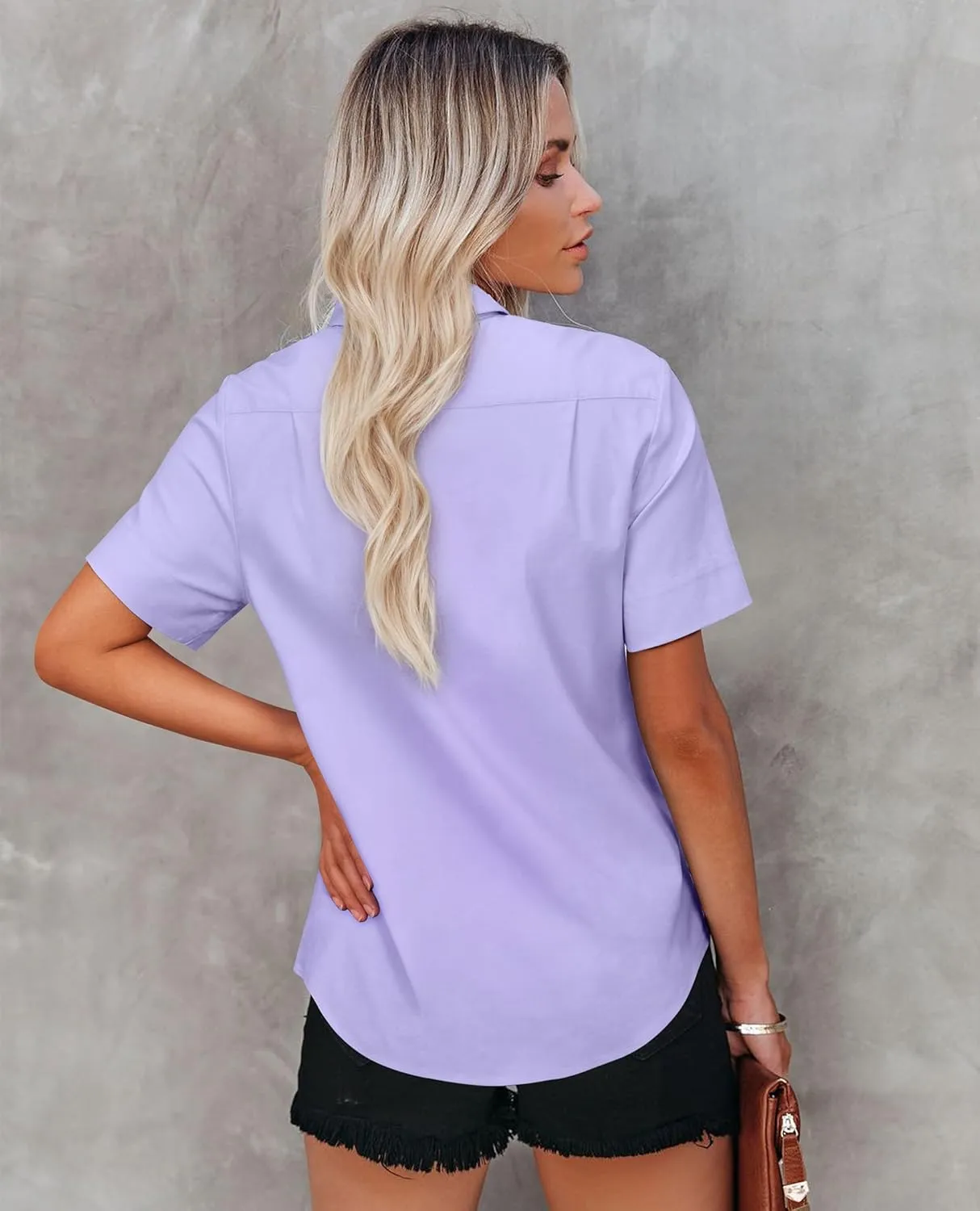Womens Short Sleeve Button Down Shirts Stretch Oxford Shirts Cotton Dress Shirt Collared Blouse Formal Work Tunic Tops