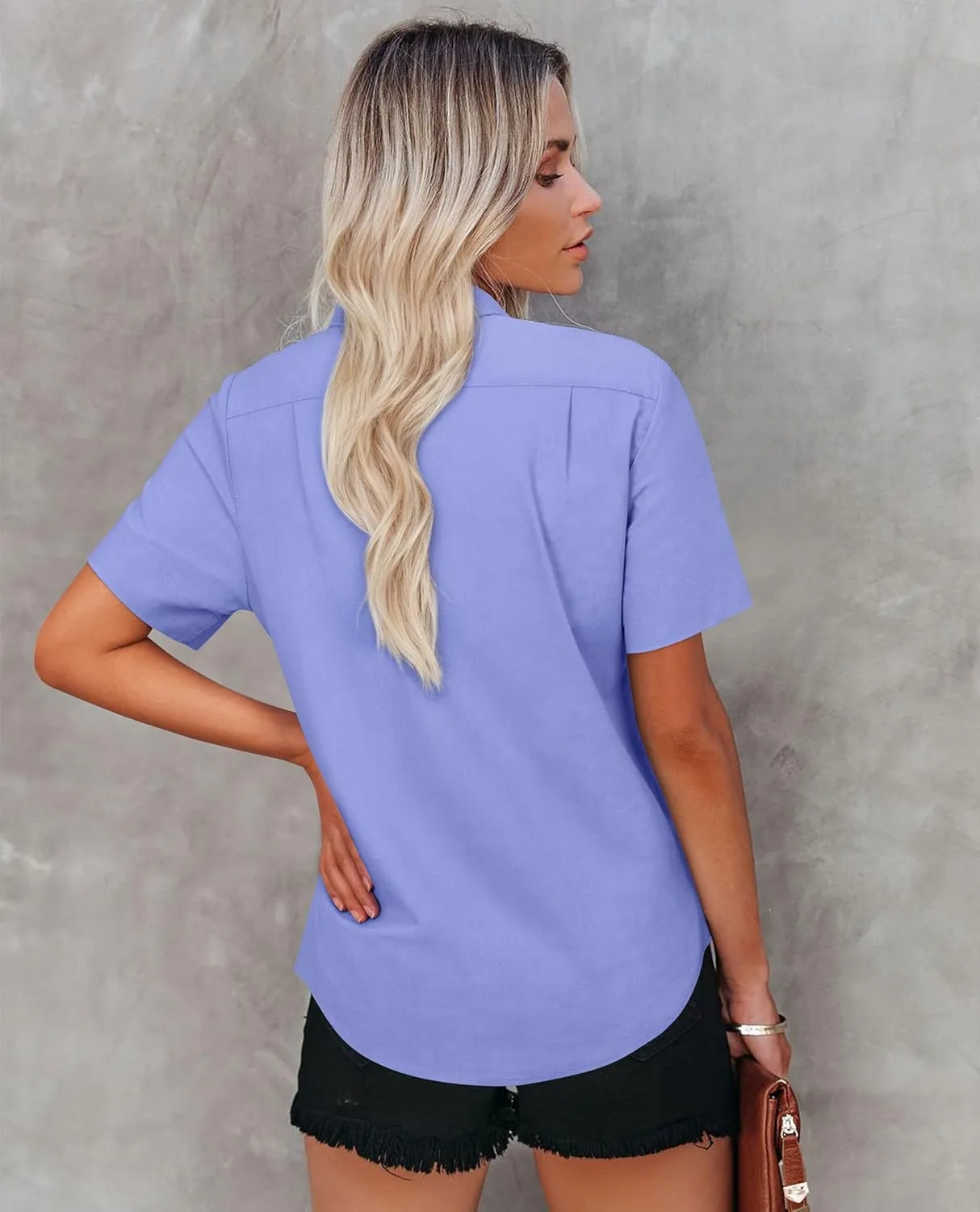 Womens Short Sleeve Button Down Shirts Stretch Oxford Shirts Cotton Dress Shirt Collared Blouse Formal Work Tunic Tops