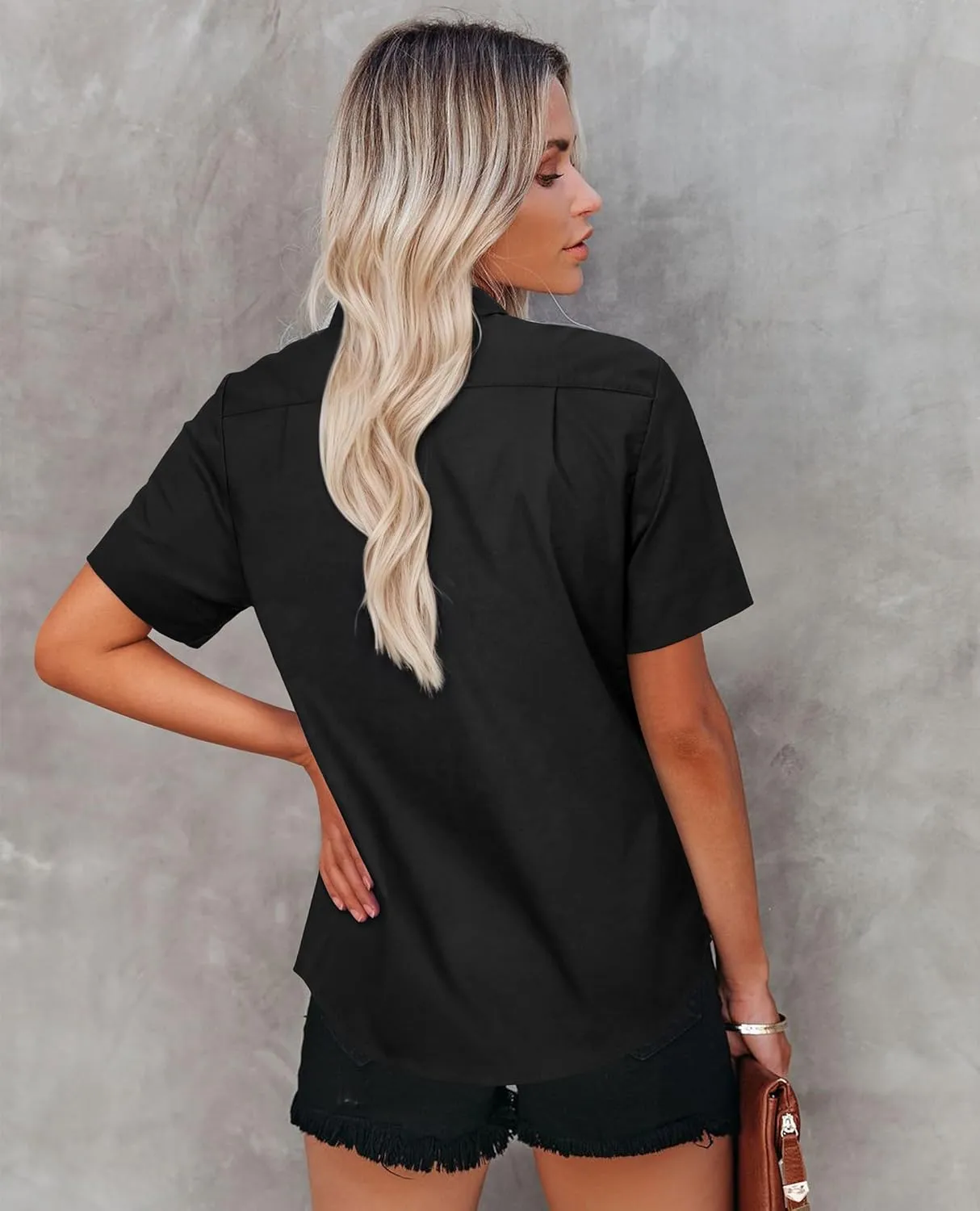 Womens Short Sleeve Button Down Shirts Stretch Oxford Shirts Cotton Dress Shirt Collared Blouse Formal Work Tunic Tops