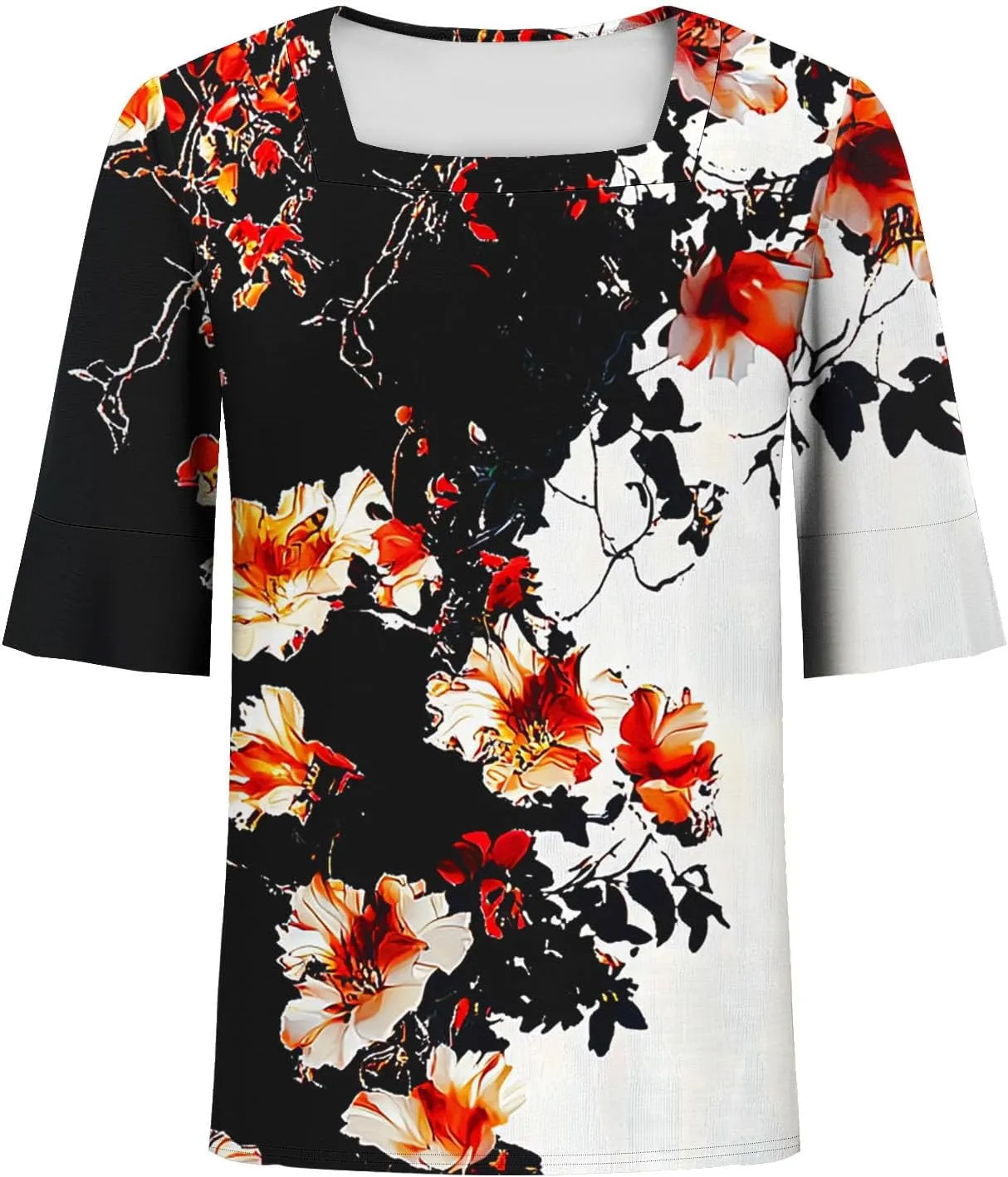 Women's Short Sleeve Shirts Square Neck Summer Tops Dressy Casual Basic Tees Ladies Loose Flowy T Shirts Blouses