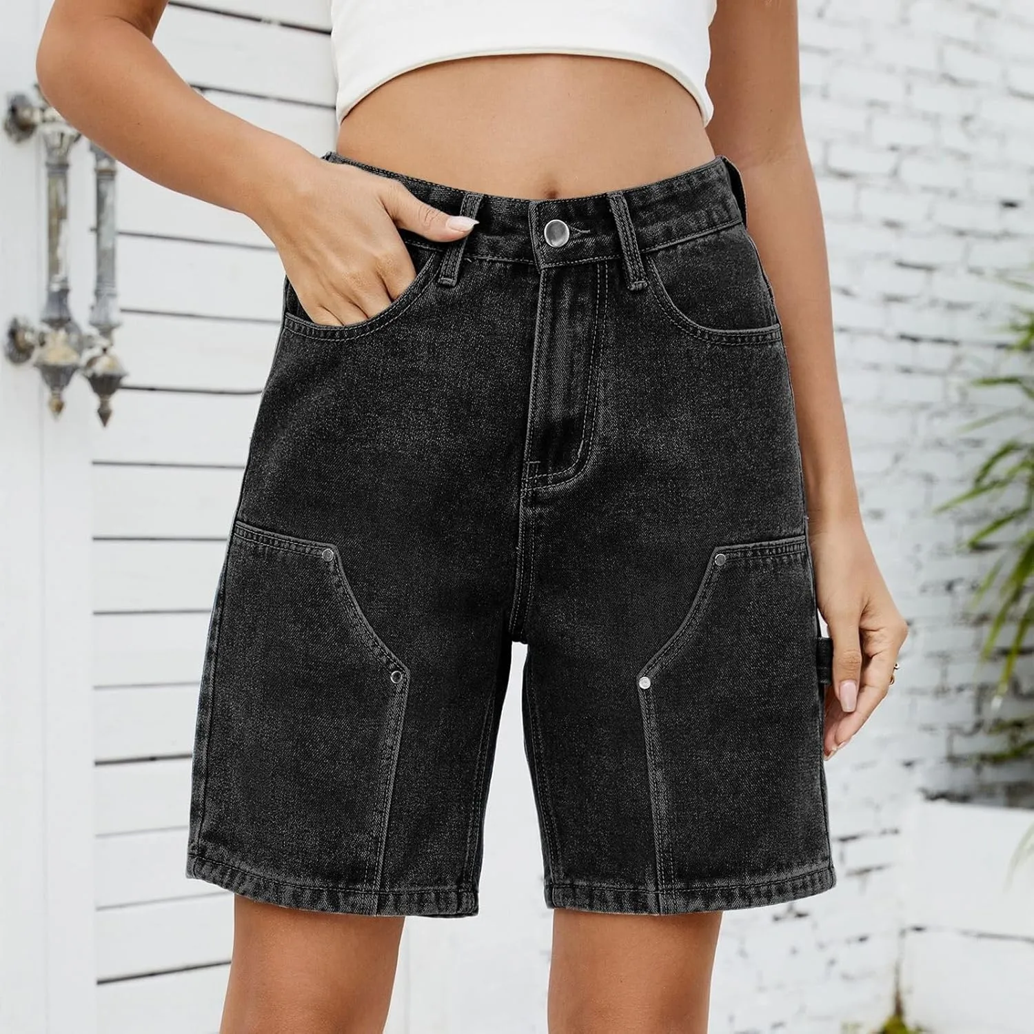 Womens Shorts Casual Denim Petite High Waisted Wide Leg Short Pants with Pocket Vacation Outfits