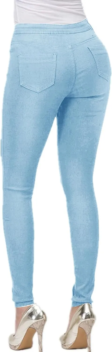 Women's Stretchy Slim Fit Skinny Leg Pull On Jeans with Pockets High Waist Denim Trousers Pants