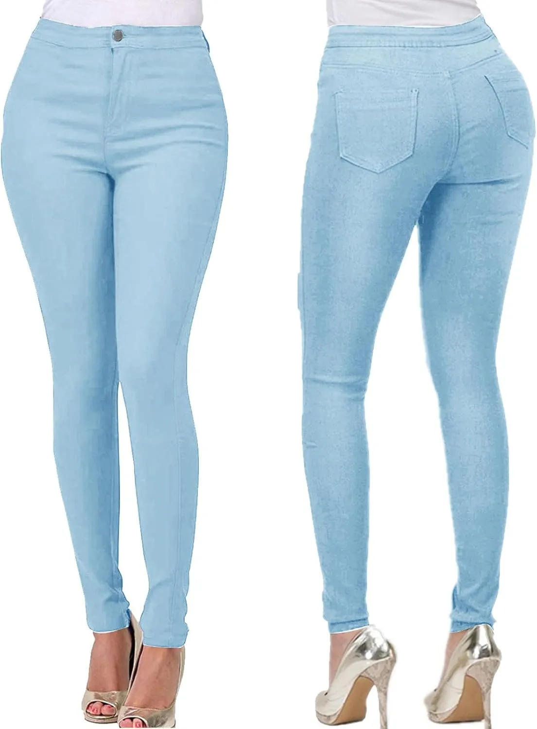Women's Stretchy Slim Fit Skinny Leg Pull On Jeans with Pockets High Waist Denim Trousers Pants