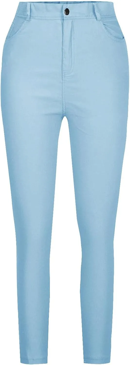 Women's Stretchy Slim Fit Skinny Leg Pull On Jeans with Pockets High Waist Denim Trousers Pants