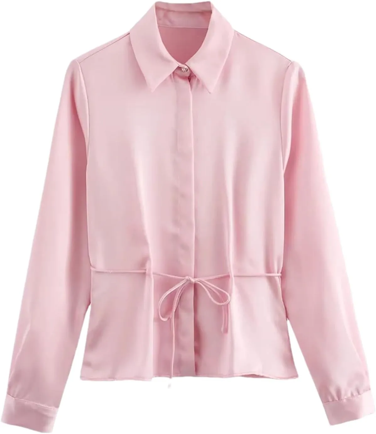 Womens Summer Polo Collar Silk Shirt Business Casual Long Sleeves Blouse Office Work Tops