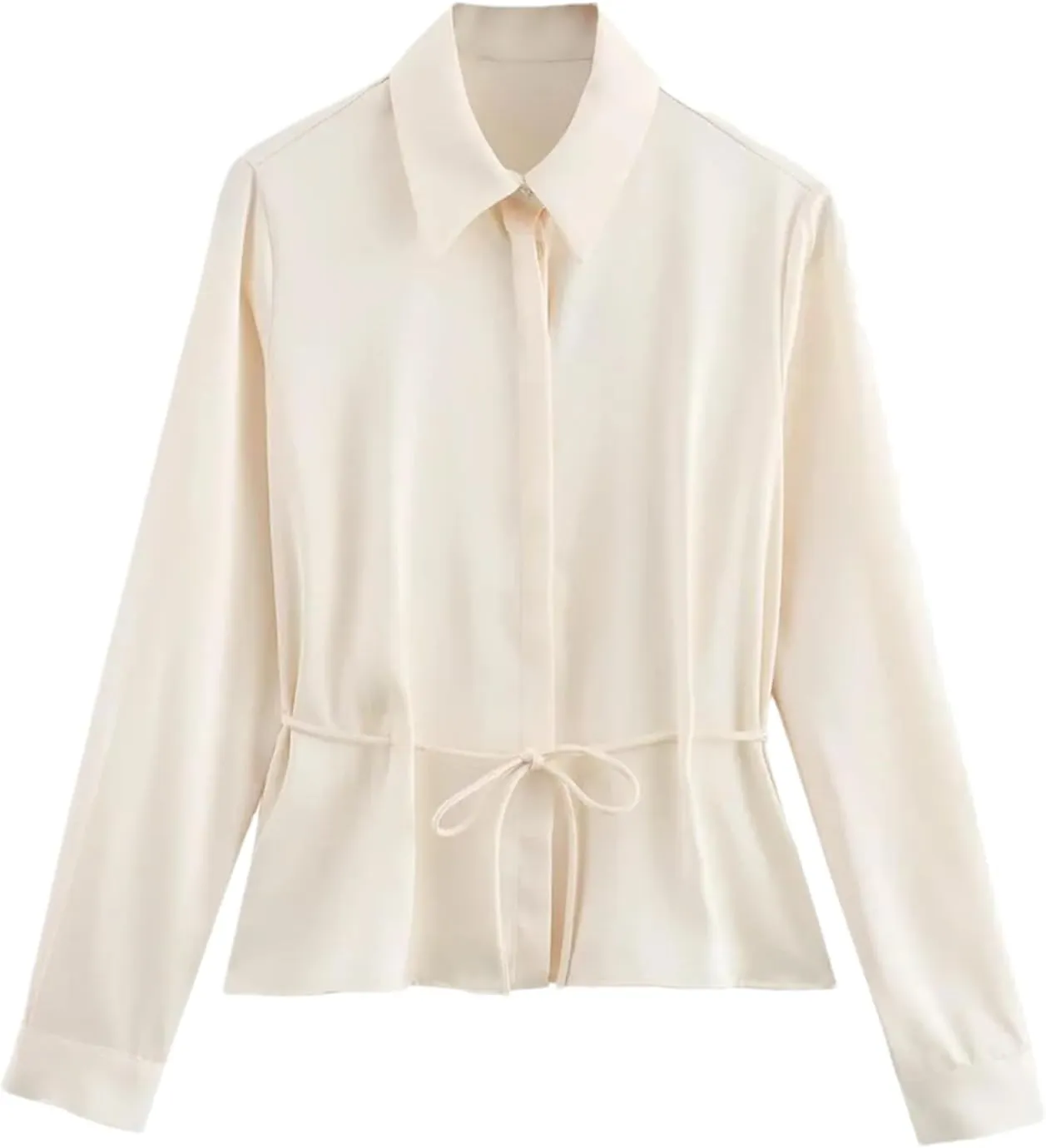Womens Summer Polo Collar Silk Shirt Business Casual Long Sleeves Blouse Office Work Tops