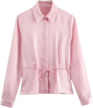 Womens Summer Polo Collar Silk Shirt Business Casual Long Sleeves Blouse Office Work Tops