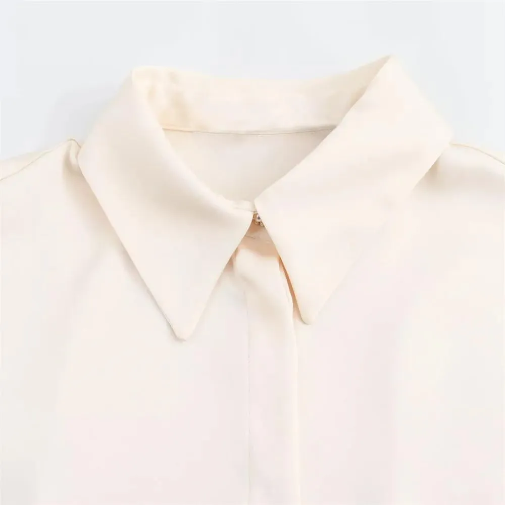 Womens Summer Polo Collar Silk Shirt Business Casual Long Sleeves Blouse Office Work Tops