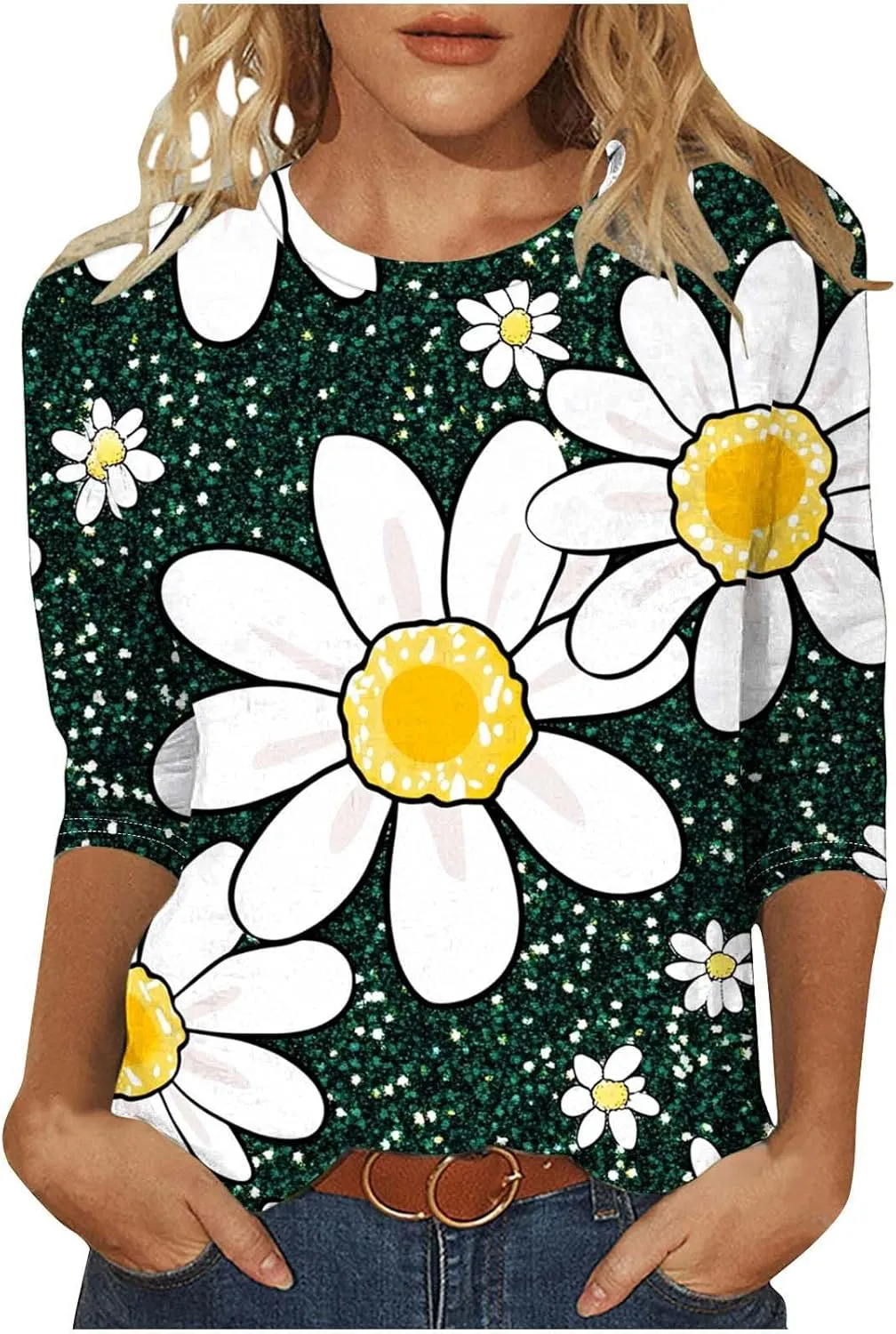 Women's Sunflower Print Casual T-Shirt Short Sleeve Loose Fit Summer Top Plus Size Crewneck Trendy Outfits