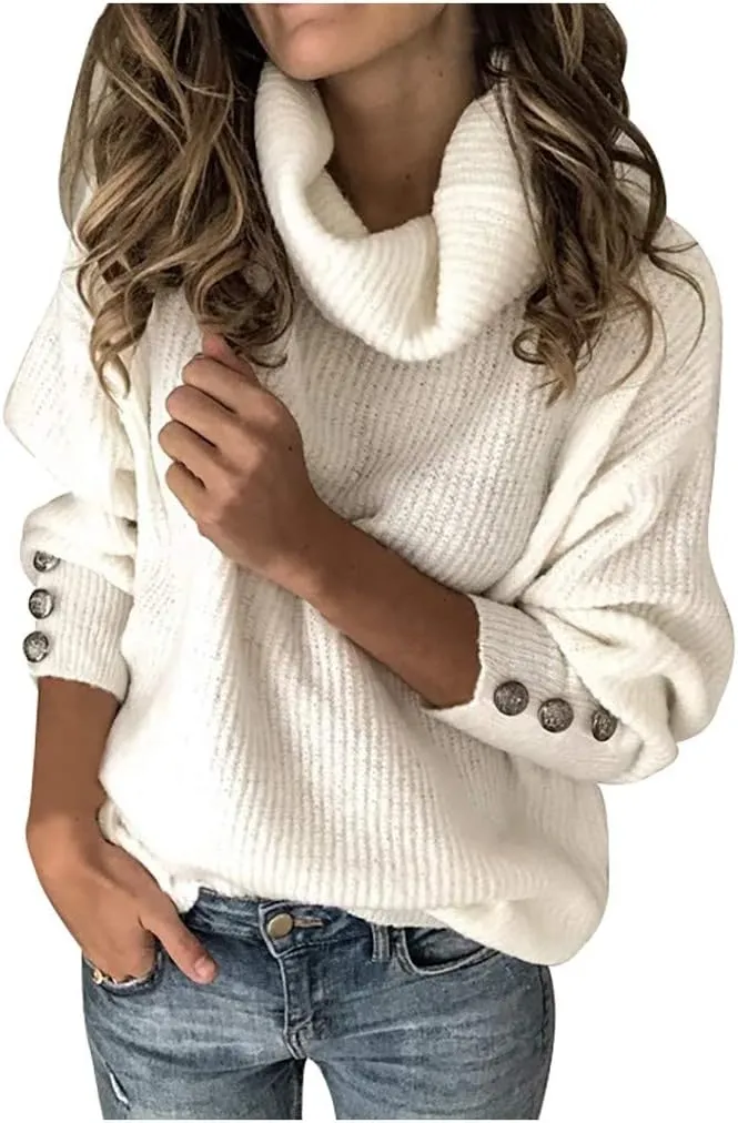 Womens Turtleneck Sweater Oversized Cable Knit Sweater Cowl Neck Chunky Sweater Winter Plus Size Cute Pullover Jumper