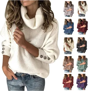 Womens Turtleneck Sweater Oversized Cable Knit Sweater Cowl Neck Chunky Sweater Winter Plus Size Cute Pullover Jumper