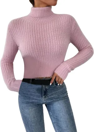 Women's Turtleneck Sweaters Oversized Casual Pullover Solid Color Outfits Comfy Tops Long Sleeve Knit Clothes