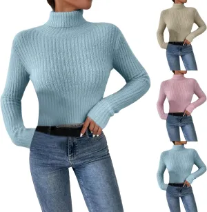 Women's Turtleneck Sweaters Oversized Casual Pullover Solid Color Outfits Comfy Tops Long Sleeve Knit Clothes