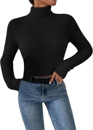 Women's Turtleneck Sweaters Oversized Casual Pullover Solid Color Outfits Comfy Tops Long Sleeve Knit Clothes