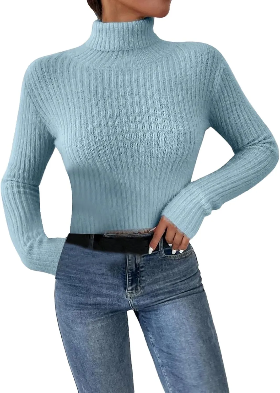 Women's Turtleneck Sweaters Oversized Casual Pullover Solid Color Outfits Comfy Tops Long Sleeve Knit Clothes