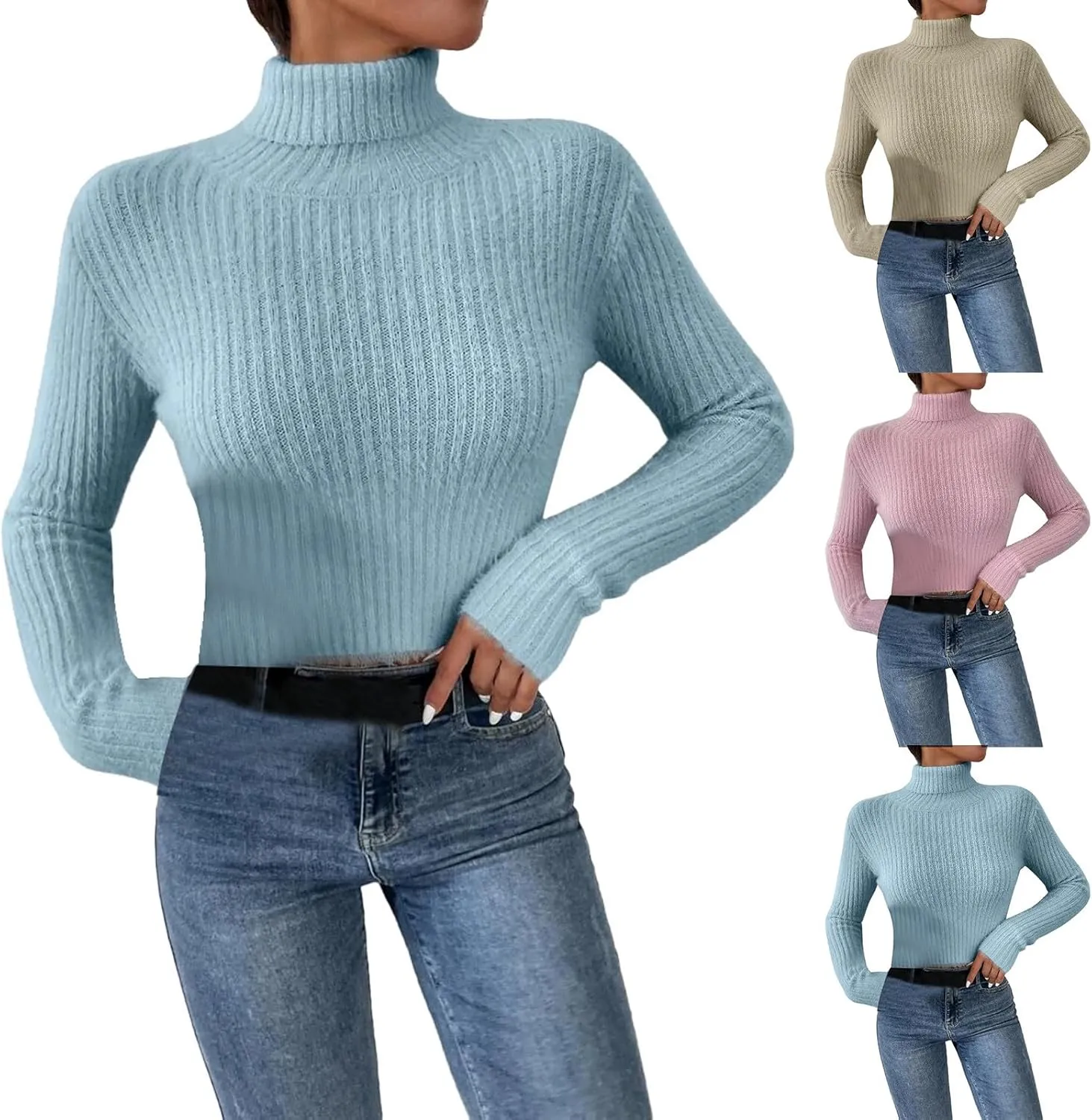 Women's Turtleneck Sweaters Oversized Casual Pullover Solid Color Outfits Comfy Tops Long Sleeve Knit Clothes