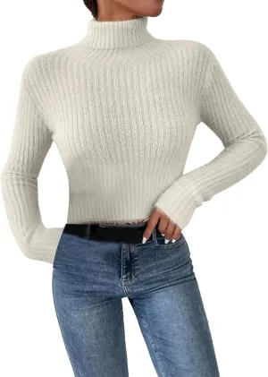 Women's Turtleneck Sweaters Oversized Casual Pullover Solid Color Outfits Comfy Tops Long Sleeve Knit Clothes