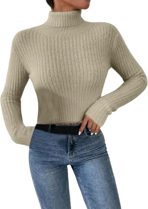 Women's Turtleneck Sweaters Oversized Casual Pullover Solid Color Outfits Comfy Tops Long Sleeve Knit Clothes