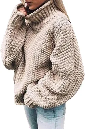 Womens Turtleneck Sweaters Plus Size Lantern Sleeve Ribbed Knit Pullover Casual Soft Solid Fall Winter Jumper Tops