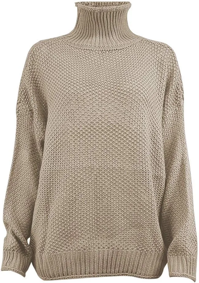 Womens Turtleneck Sweaters Plus Size Lantern Sleeve Ribbed Knit Pullover Casual Soft Solid Fall Winter Jumper Tops