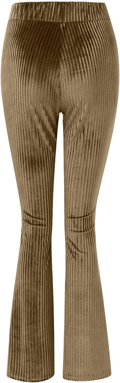 Women's Velvet Elastic Waist Flare Leg Palazzo Long Pants Trousers Loose Fitting Pants for Women Dressy Casual