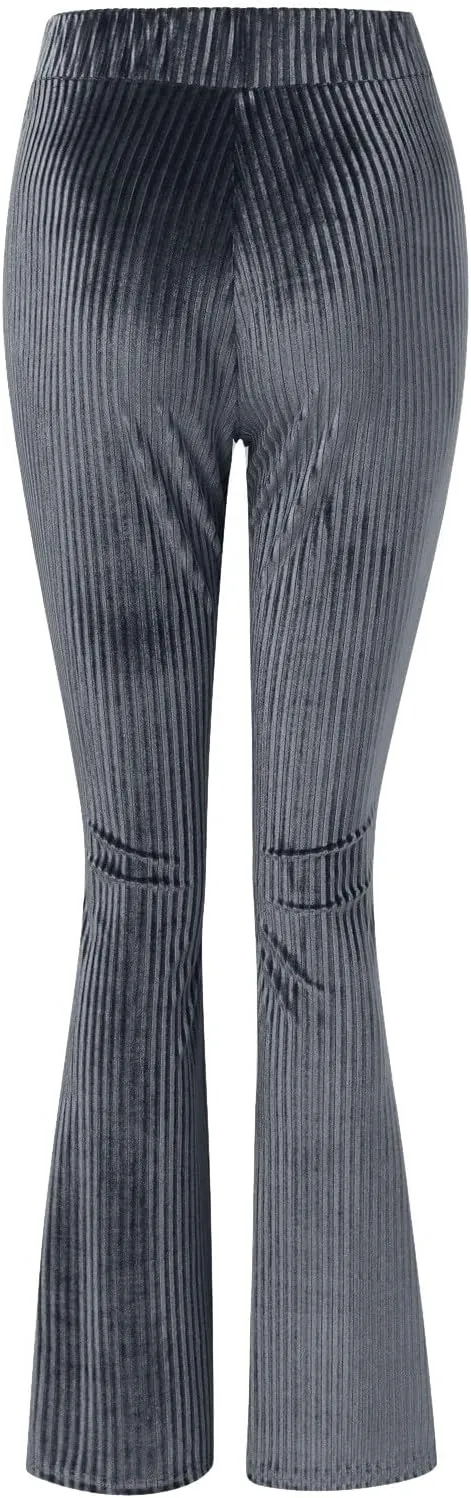Women's Velvet Elastic Waist Flare Leg Palazzo Long Pants Trousers Loose Fitting Pants for Women Dressy Casual