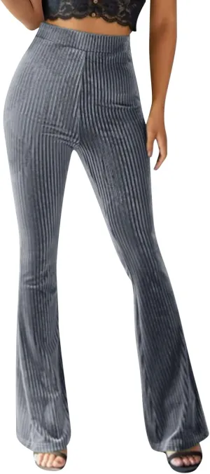 Women's Velvet Elastic Waist Flare Leg Palazzo Long Pants Trousers Loose Fitting Pants for Women Dressy Casual