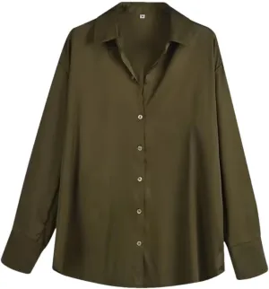 Women's Versatile Single Breasted Silk Long Sleeve Solid Color Shirt