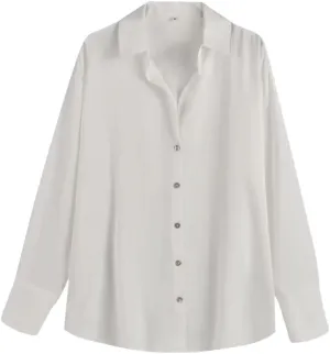 Women's Versatile Single Breasted Silk Long Sleeve Solid Color Shirt