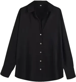 Women's Versatile Single Breasted Silk Long Sleeve Solid Color Shirt