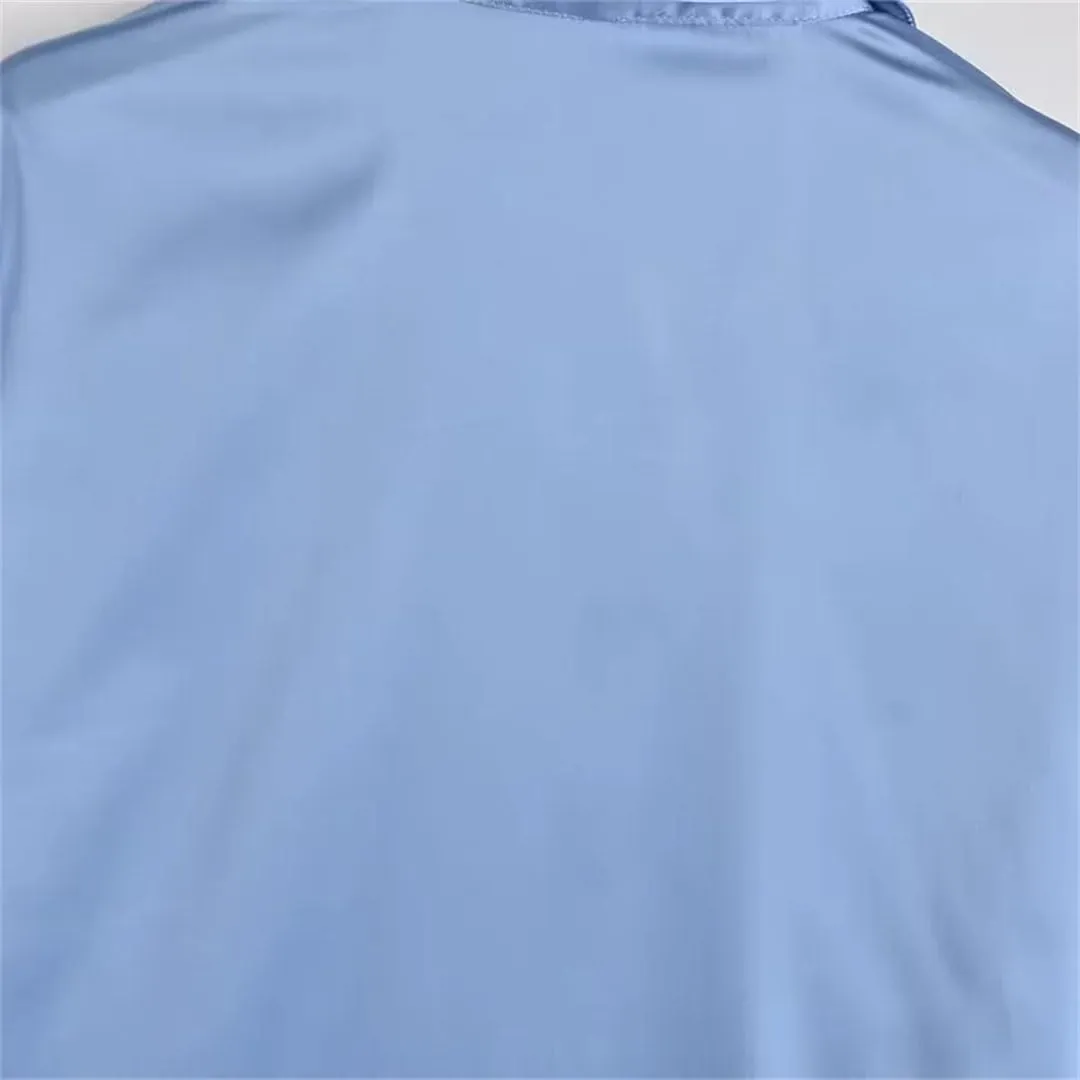 Women's Versatile Single Breasted Silk Long Sleeve Solid Color Shirt