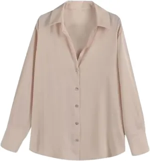Women's Versatile Single Breasted Silk Long Sleeve Solid Color Shirt